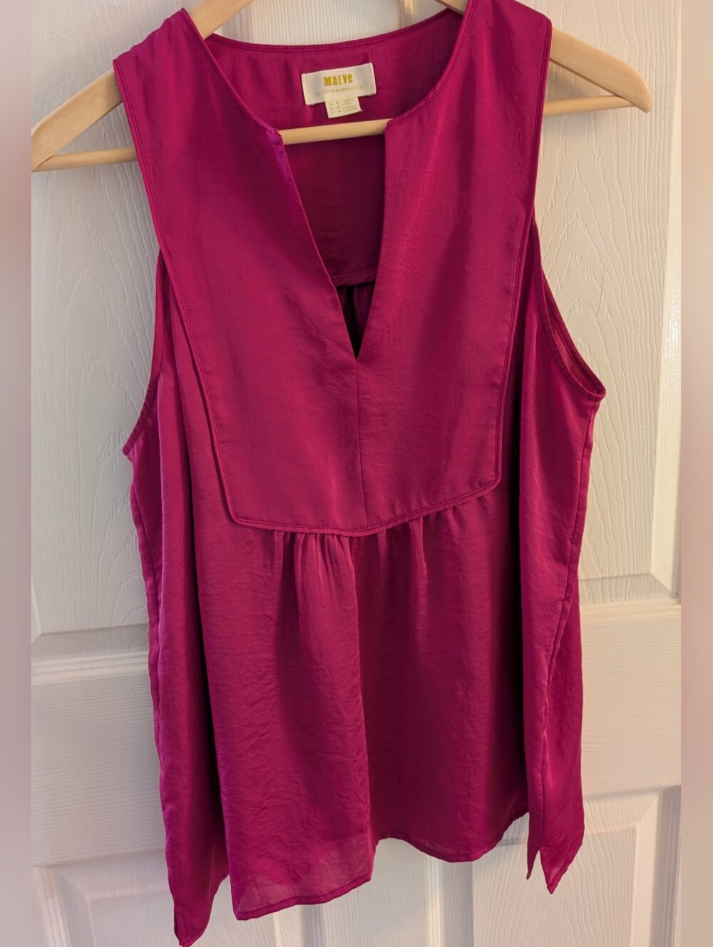 Maeve Magenta Sleeveless V-Neck Satin-Look Top